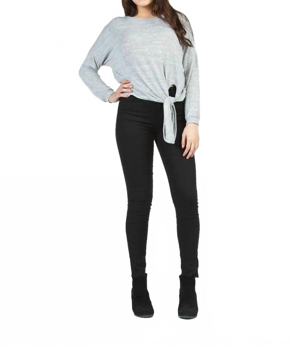 NEW PAPILLON front tie heathered sweater in grey